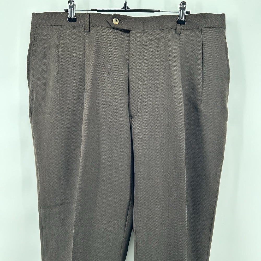 Tommy Hilfiger Traveler Pants 38x30 100% Wool Dress Brown Pleated NWT - Picture 2 of 8